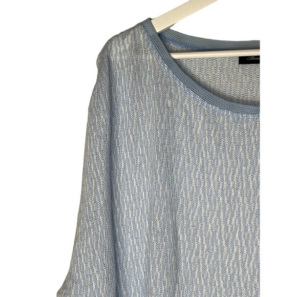 Anna Grace Oversized Knit Sweater Blue White Medium Layered Casual Fall - Picture 5 of 13